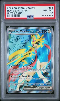 PSA 10 - Pokemon TCG Hops Zacian EX Full Art Holo Card 176/159 Journey Together - Image 1