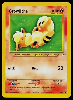 Pokemon Card Neo Destiny Growlithe 68/105 Common - Image 1