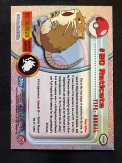 Raticate #20 Blue Logo 1st Print 1999 Pokemon Topps TV Animation Series- Foil - Image 2