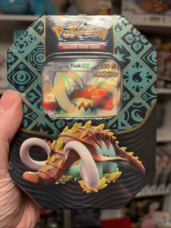 Pokemon TCG Scarlet & Violet Paldean Fates Great Tusk Ex Tin - Factory Sealed - Image 1