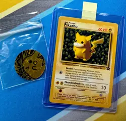 1999 Pokemon Pikachu Black Star Promo #1 + Collectable Pikachu Coin!!! - Image 1