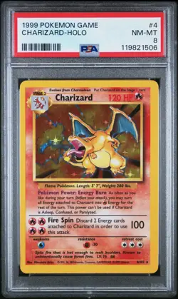 PSA 8 Charizard Base Set Holo Rare Pokemon Card #4 Nm-Mt Clean Look - Image 1