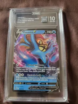 TAG 10 Omastar V 035/195 Silver Tempest Pokemon - Image 1