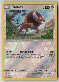 Tauros 129/181 Uncommon Team Up Pokemon Reverse Holo NM - Image 1
