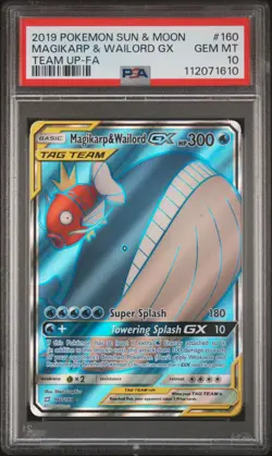 2019 POKEMON SUN & MOON TEAM UP #160 FULL ART/MAGIKARP & WAILORD GX PSA 10 - Image 1