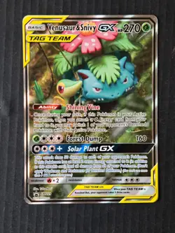 Pokemon TCG Venusaur and Snivy GX SM229 Full Art Tag Team Black Star Promo - Image 1