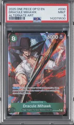 One Piece Dracule Mihawk Alternate Art OP12 PSA 9 Mint - Image 1