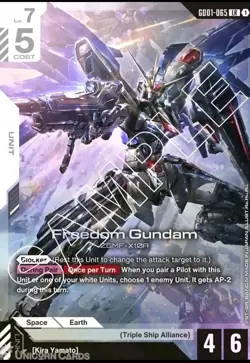 GD01-065 Freedom Gundam : LR Holofoil Gundam TCG Card : GD01: Newtype Rising - Image 1