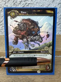 WoW TCG Tiny Loot Trading Card Raptor Mount Scratched but Code is UNUSED - Image 1