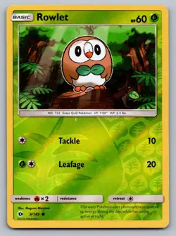 Pokemon TCG SM Base Set Rowlet 9/149 Reverse Holo - Image 1