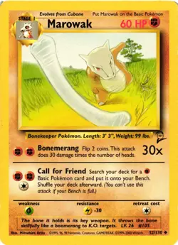 Pokemon TCG Marowak 52/130 Base Set 2 Unlimited Uncommon LP - Image 1