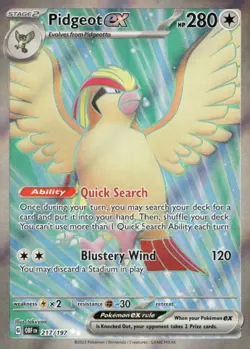 Pidgeot ex 217/197 Ultra Rare Obsidian Flames Pokemon Near Mint - Image 1