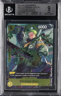 2025 ONE PIECE PROMOS #OP07-113 RORONOA ZORO BGS 9 - Image 1