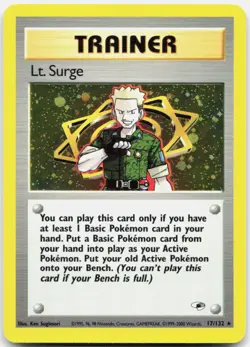Pokemon TCG Lt. Surge (17) Gym Heroes Holo Rare 017/132 Unlimited Holo - Image 1
