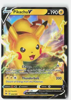 PIKACHU V 043/185 HOLO V RARE VIVID VOLTAGE POKEMON NM - Image 1