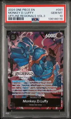 3265 Monkey D. Luffy 2024 One Piece Offline Regionals Promo OP07-091 PSA 10 - Image 1