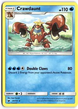 Pokemon TCG Crawdaunt 25/111 SM - Crimson Invasion Rare NM - Image 1