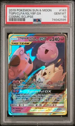 POKEMON SUN & MOON COSMIC ECLIPSE TOGEPI CLEFFA IGGLYBUFF GX 143/236 PSA 10 💎 - Image 1