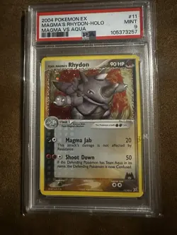 2004 Pokemon EX Team Magma Vs. Team Aqua Team Magma's Rhydon Holo #11 PSA 9 Mint - Image 1