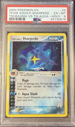 2004 Pokemon EX Team Magma Vs Team Aqua 5 Team Aqua’s Sharpedo Holo PSA 6 EX-MT - Image 1