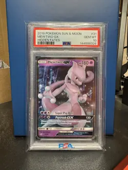 2019 Pokemon Sun & Moon Mewtwo GX Hidden Fates PSA 10 - Image 1