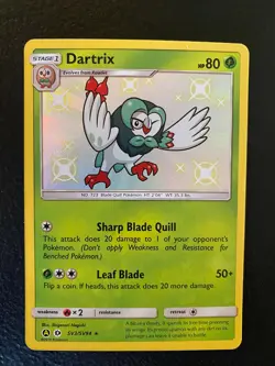 2019 Pokemon, Hidden Fates: Shiny Vault, #SV3/SV94 Dartrix, Shiny Holo Rare - Image 1