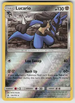 Lucario 126/214 Holo Rare Unbroken Bonds Pokemon Reverse Holo Lightly Played - Image 1