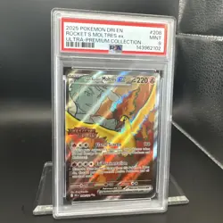 2025 Pokemon Destined Rivals Rocket’s Moltres #208 UPC Stamped EN Graded PSA 9 - Image 4