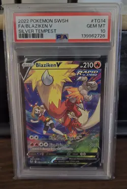 2022 POKEMON SWORD & SHIELD SILVER TEMPEST #TG14 FULL ART/BLAZIKEN V PSA 10 - Image 1