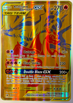 JUMBO Oversized Reshiram & Charizard GX Tag Team Gold Promo SM247 Pokemon NM - Image 1