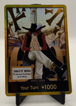 OP14 Gold DON!! Card Hawk-Eye Mihawk The Azure Sea's Seven Foil One Piece CCG NM - Image 1