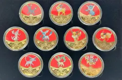 10 Pc Set Pokemon Eevee Evolution Coins Gold Plated Collectibles Gift Birthday - Image 2