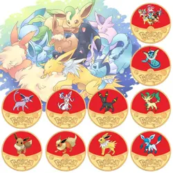 10 Pc Set Pokemon Eevee Evolution Coins Gold Plated Collectibles Gift Birthday - Image 3
