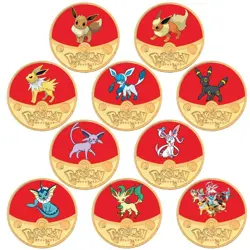 10 Pc Set Pokemon Eevee Evolution Coins Gold Plated Collectibles Gift Birthday - Image 4
