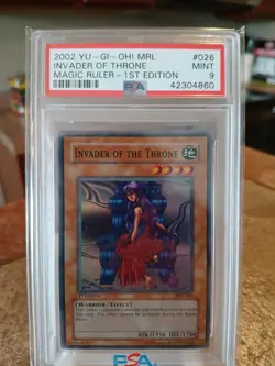 Yugioh Invader of The Throne PSA 9 Magic Ruler 1st Edition Super Rare MRL-026 - Image 1