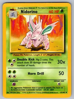 Nidorino 37/102 Uncommon Base Set Unlimited Pokemon Near Mint - Image 1