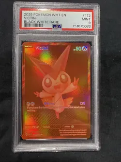 2025 POKEMON WHT EN-WHITE FLARE BLACK WHITE RARE #172 VICTINI PSA 9 - Image 1