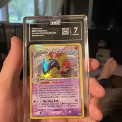 2006 POKEMON EX DRAGON FRONTIERS TYPHLOSION 12/101 REVERSE STAMPED HOLO TAG 7 - Image 1