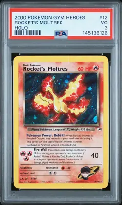 2000 POKEMON GYM HEROES HOLO #12 ROCKET'S MOLTRES PSA 3 - Image 1