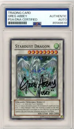 PSA Greg Abbey Signed Stardust Dragon DP08-EN014 - Yusei - 1st Edition Yu-Gi-Oh! - Image 1