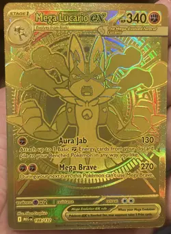 Mega Lucario Ex 188/132 Mega Evolution Gold Hyper Rare Pokemon TCG Card English - Image 2