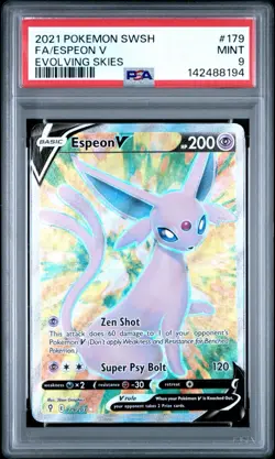 Pokemon Espeon V (Full Art) 179/203 SWSH07: Evolving Skies Holo PSA 9 - Image 1