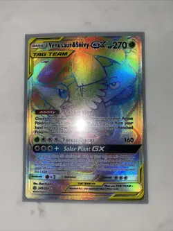 Pokemon Venusaur and Snivy GX Cosmic Eclipse Rainbow Rare Card 249/236 - Image 1