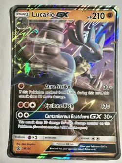 Pokemon TCG Lucario GX SM100 Black Star Promo JUMBO Ultra Rare Card Played MP - Image 1