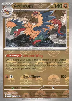 ARCHEOPS (POKE BALL PATTERN) 051/086 HOLO RARE WHITE FLARE POKEMON NEAR MINT - Image 1