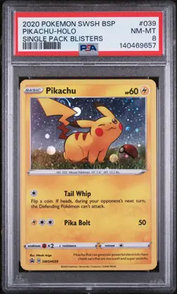 Pikachu-Holo Single Pack Blisters Pokemon Swsh Black Star Promo SWSH039 PSA 8 - Image 1