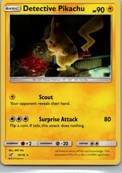 Detective Pikachu 10/18 Rare Detective Pikachu Pokemon Holo Near Mint - Image 1