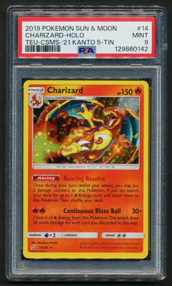 Charizard 14/181 Cosmos Holo Pokemon 2019 S&M Team Up '21 Kanto 5-Tin PSA 9 MINT - Image 1