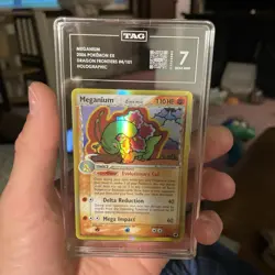 2006 POKEMON EX DRAGON FRONTIERS MEGANIUM #4/101 REVERSE STAMPED HOLO TAG 7 P1 - Image 1