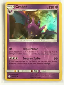 Crobat 56/149 HOLO Rare Pokemon Sun and Moon Base Set TCG Card NM - Image 1